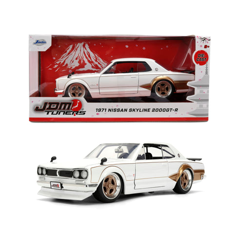 Jada 1971 Nissan Skyline GT-R, White/Gold Toys 37021-1/24 Scale Diecast Model Car