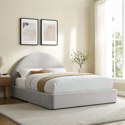 Modway Resort Full Size Platform Bed with Arch Shaped Round Headboard in Heathered Weave Light Gray, Woven Heathered Fabric Upholstery, Soft Cloud Bed Frame, Full Size Bed, No Box Spring Needed