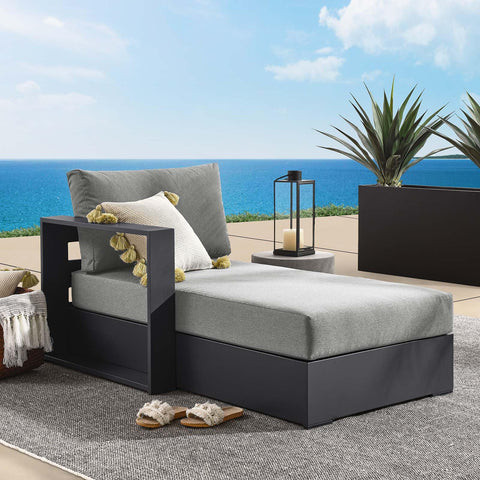 Modway Tahoe Aluminum Outdoor Chaise Lounge in Gray Charcoal with Weather-Resistant Cushions, Modular Left-Facing Patio Lounger for Pool Furniture or Sectional Sofa Set