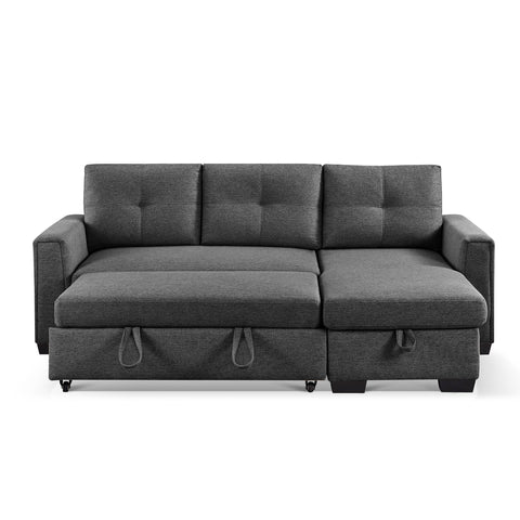 MOOOTTO 91.7” Large Convertible Reversible Pull-Out Sleeper Bed Sectional Sofa Couch with Storage Chaise, L-Shape 3-Seater Sofa Bed for Living Room, Apartment, Small Space (Dark Grey)