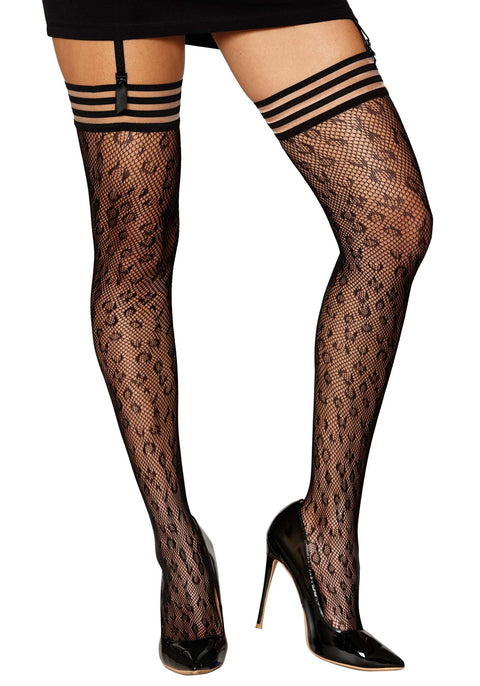 Dreamgirl Leopard Pattern Fishnet Women's Thigh Highs | Costume Tights Standard