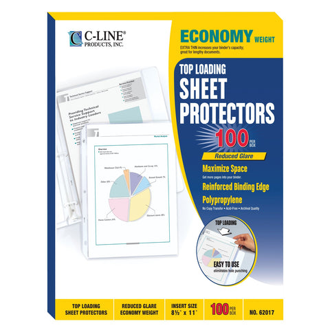 C-Line Top Loading Economy Weight Poly Sheet Protectors, Reduced Glare, 8.5 x 11 Inches, 100 per Box (62017)