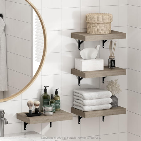 Furinno Tanna 15-Inch Wall Mounted Bathroom Floating Display Shelves, Natural, Set of 4