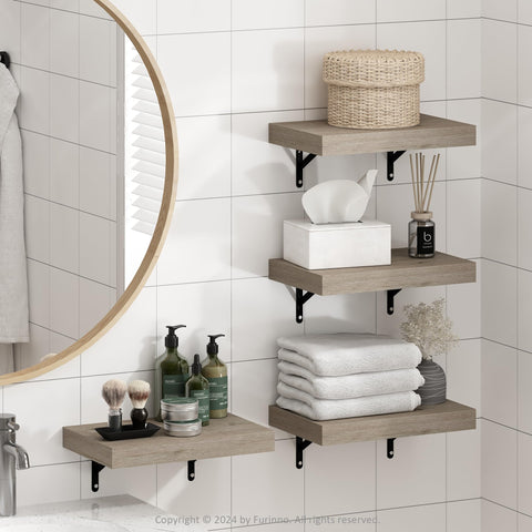 Furinno Tanna Floating Shelves for Wall Set of 4, 15-Inch Bathroom Wall Shelf, Wall Mounted Shelf, for Bathroom Organizers and Storage, Living Room, Natural