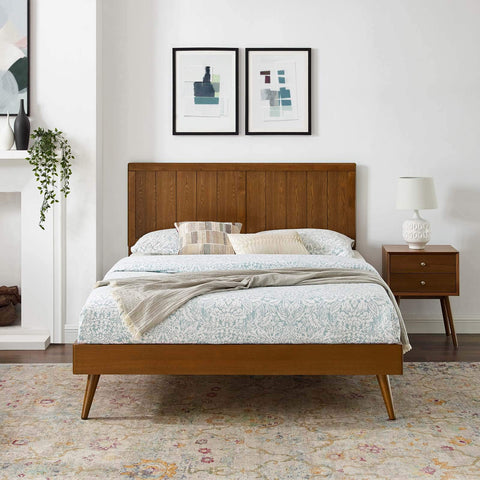 Modway Alana Wood Twin Platform Bed in Walnut with Splayed Legs, Single