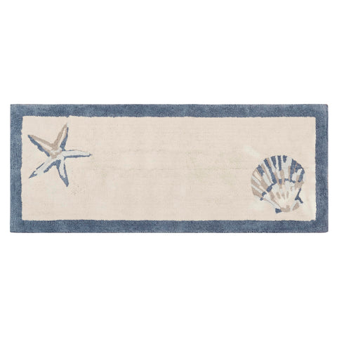 Madison Park Bayside 100% Cotton Tufted Non-Slip Absorbent Ultra Soft Seashells Beach Style Bath Mat Bathroom Rugs, 24X60" Inches, Blue, 1 Piece