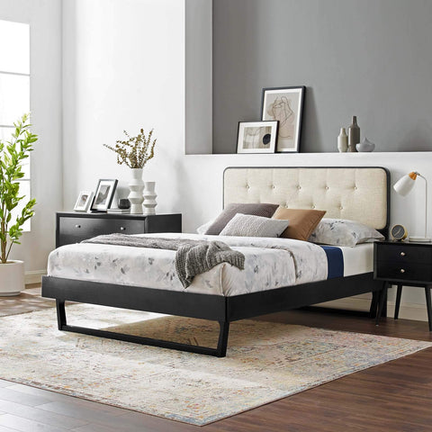 Modway MOD-6643-BLK-BEI Bridgette Full Wood Platform Bed with Angular Frame, Black Beige