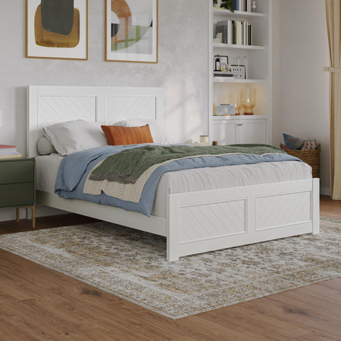 AFI, Berkshire Full Solid Wood Low Profile Platform Bed with Matching Footboard, White