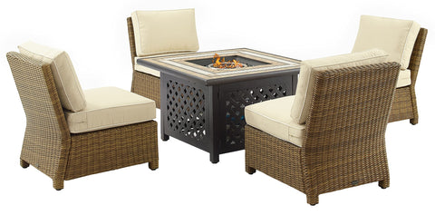 Bradenton 5Pc Wicker Outdoor Chair Set W/ Fire Table Sand/Weathered Brown - Tucson Fire Table & 4 Armless Chairs