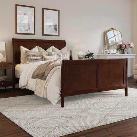 AFI, Portland Full Low Profile Platform Bed with Matching Footboard, Walnut