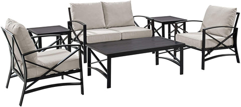 Kaplan 6Pc Outdoor Loveseat Patio Furniture Set Oatmeal/Oil Rubbed Bronze - Loveseat, Coffee Table, 2 Armchairs, & 2 Side Tables