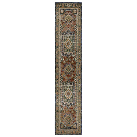 Oriental Weavers Andorra Area Rug - 2442A - 2'6" x 12' - in Blue/Multi - Vintage Bohemian Style, Stain Resistant, Family and Pet Friendly, Entryway, Hallway Runner Rug