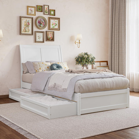 AFI, Andorra Twin XL Platform Bed with Panel Footboard & Storage Drawers, White