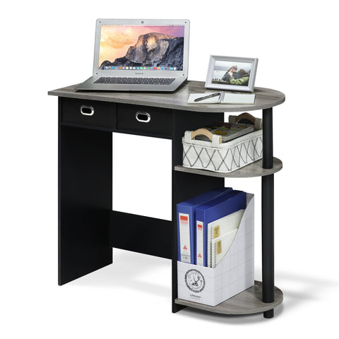 Furinno GO GREEN Desk, 31.5" Wide Gaming Desk with 2 Side Shelves and Storage Bins, Computer Desk, Office Desk for Home Office, Study Room, Dorm, Bedroom, French Oak