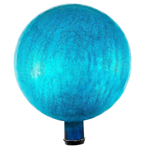 Oakestry 12" Crackle Glass Gazing Globe – Teal, Hand-Blown Mirrored Garden Ball for Yard, Patio & Outdoor Décor