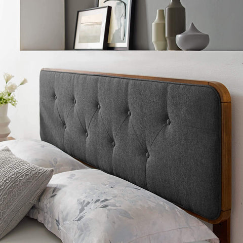 Modway MOD-6234-WAL-CHA Collins Tufted Queen Fabric and Wood Headboard, Walnut Charcoal