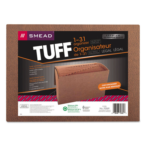 Smead TUFF Expanding File, 31 Pockets, Daily (1-31), Flap and Cord Closure, Legal Size, Redrope (70369)