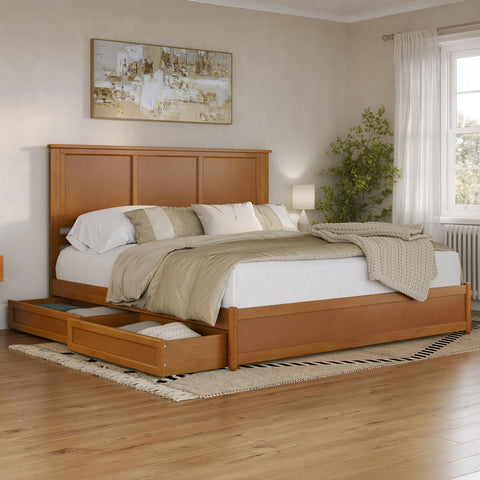 AFI, Felicity King Platform Bed with Panel Footboard & Storage Drawers, Light Toffee