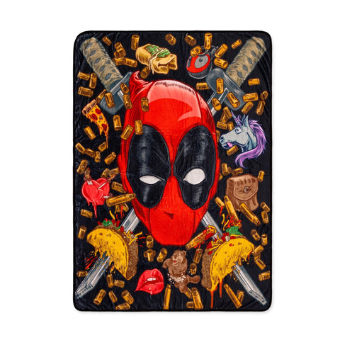 Marvel Deadpool Icons Fleece Throw Blanket | Soft Polyester Cover for Sofa, Bed | 45 x 60 Inches