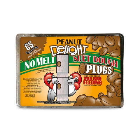 C&S Peanut Delight No Melt Suet Dough Plugs, Suet Plugs for Wild Birds, 12 Oz, 4 Count
