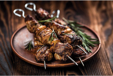 HIC Kitchen Reusable Barbecue and Grilling Shish Kabob Skewers with Ring-Handle Top, 12-Inches, Set of 4