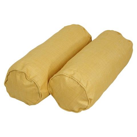 Blazing Needles Indoor/Outdoor Corded Bolster Pillow, 20" x 8", Lemon 2 Count