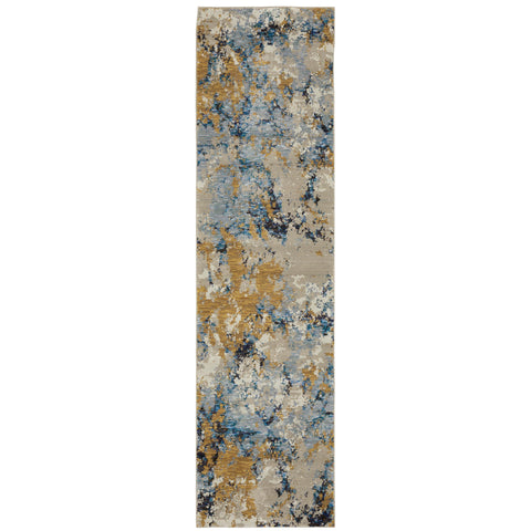Oriental Weavers Evolution Area Rug - 0980A - 2'3" x 8' - in Blue/Gold - Modern Industrial Style, Stain Resistant, Family and Pet Friendly, Entryway, Hallway Runner Rug