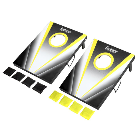 Hathaway Compact Cornhole Bean Bag Toss Game Set – Includes 2 Target Boards, 8 Bean Bags in Black and Yellow, and Carrying Case – Portable Cornhole Board Set for Outdoor Games