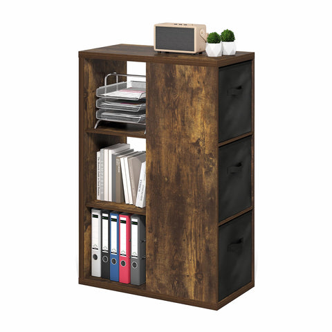 Furinno Viola Book Shelf, 3-Tier Bookshelf, Cube Storage Organizer Bookcase with Open Shelf, with Storage Bins, 13.6 x 29.3 x 43.8, for Living Room, Bedroom, Home Office, Amber Pine/Black