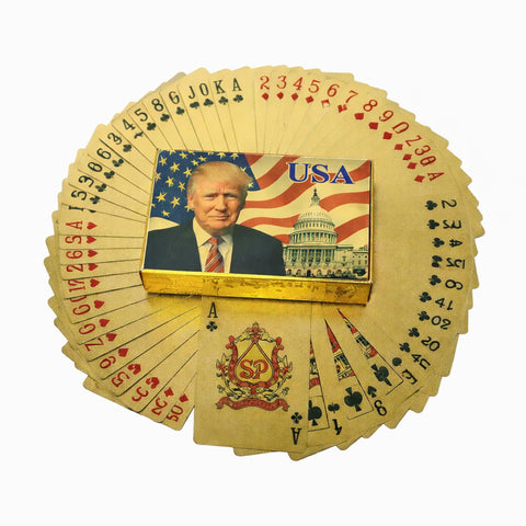 blinkee Tremendous Trump Triumph 24K Gold-Plated Waterproof Poker Cards - Premium 52-Card Deck with 2 Jokers, Presidential Design & PET Plastic Durability