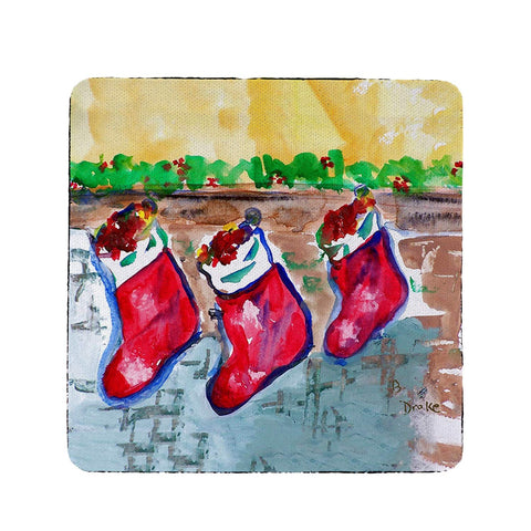 Betsy Drake Christmas Stockings Coaster Set of 4