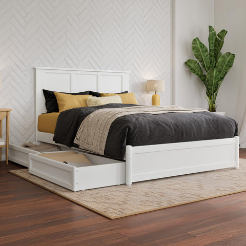 AFI Felicity Full Wood Platform Bed with Panel Footboard & Storage Drawers in White