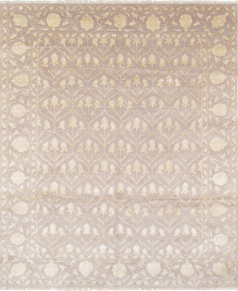 Pasargad Home Baku Collection Silk & Wool Area Rug- Hand-Knotted Construction, Patterned Rugs for Living Room, Bedroom, Home Dining, 7'11" X 9' 9", Lavender/Lavender
