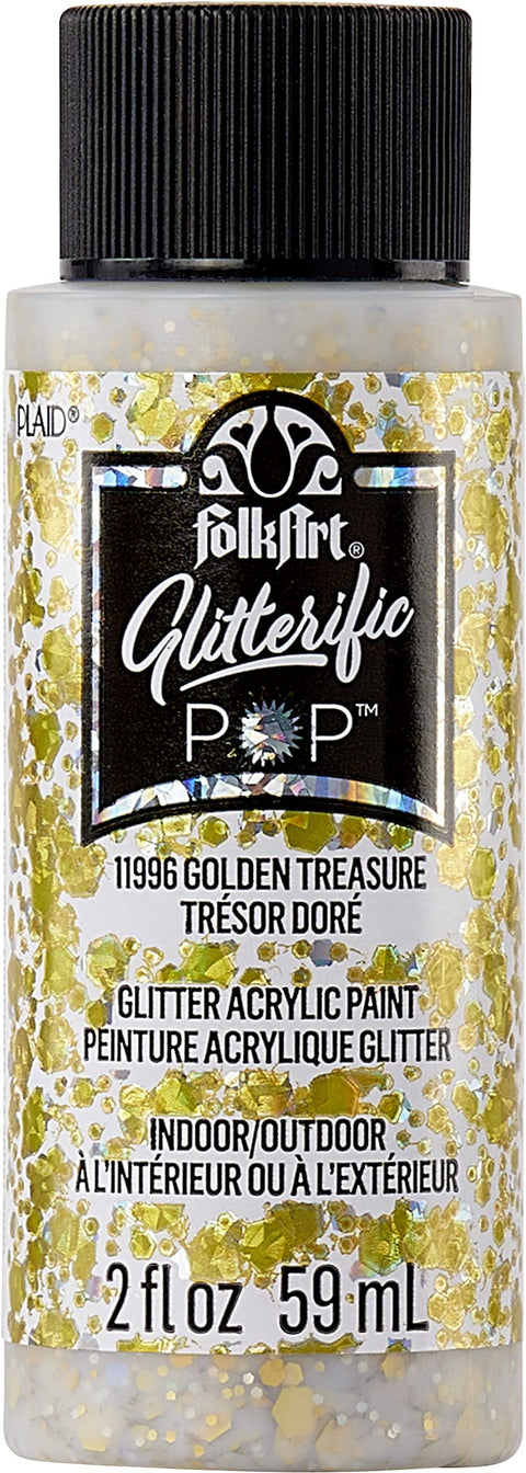 FolkArt Glitterific Pop Acrylic Craft Paint, Golden Treasure 2 fl oz Premium Glitter Finish Paint, Perfect for Easy to Apply DIY Arts and Crafts, 11996