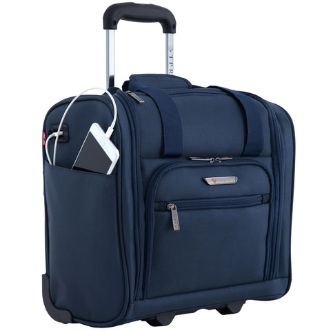 TPRC 15" Smart Under Seat Carry-On Luggage with USB Charging Port, Navy Blue Option, One Size