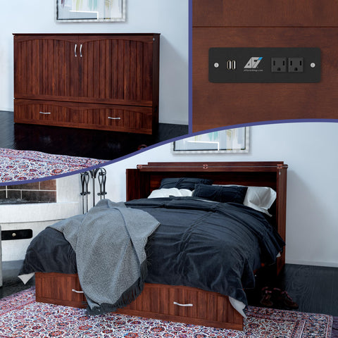 AFI, Southampton Murphy Bed Chest Queen with 6" Mattress, Storage Drawer & Built-in USB Charger, Walnut