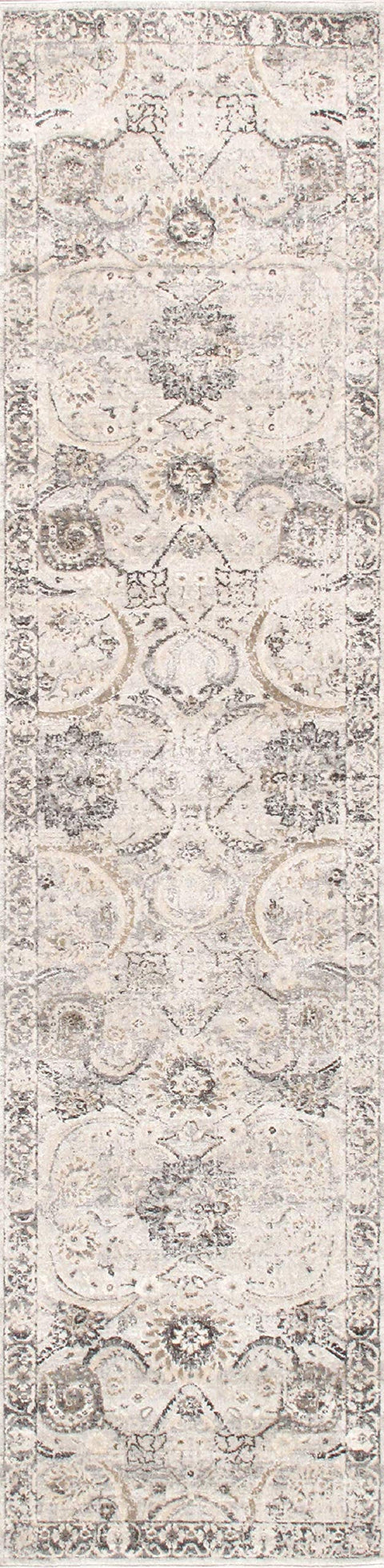 Pasargad Home Fantasia Oriental Area Rug - Luxury Power Loom, Living Room, Bedroom Accent Rugs- 2' 6" X 10' 0", Ivory/Silver