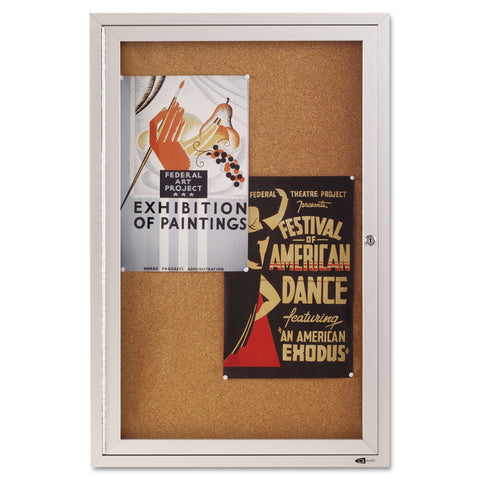Quartet Bulletin Board, 2' x 3' Enclosed Cork Notice Board, Lockable Swing Door, Aluminum Frame (2363)