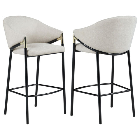 Coaster Home Furnishings Chadwick Farlow Set of 2 Pub Height Bar Stool Beige Fabric Upholstered Barstool Sturdy Metal Frame with Footrest 183437