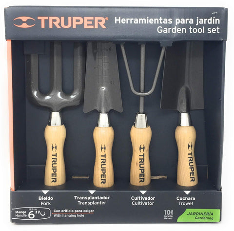 Truper 30642 6-Inch Garden Tool Kit with Hoe, Cultivator, Transplanted, Trowel