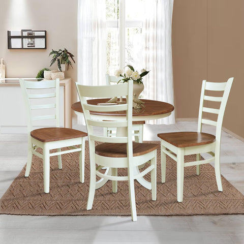 IC INTERNATIONAL CONCEPTS 36" Solid Wood Round Pedestal Dining Table with 4 Dining Chairs - Multi-Color