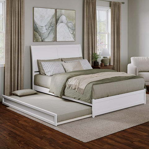 AFI Andorra Queen Wood Platform Bed with Panel Footboard & Twin XL Trundle in White