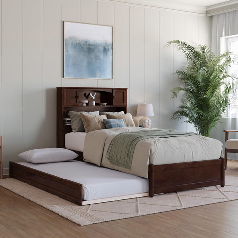 AFI, Hadley Twin XL Platform Bed with Panel Footboard and Twin XL Trundle, Walnut