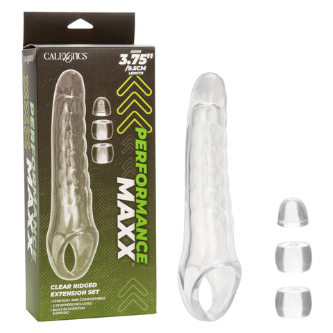 CalExotics Performance Maxx Clear Extension Kit, Penis Extender Added Length and Girth with 3 Stopper Rings for Customized Fit - SE-1632-50-3