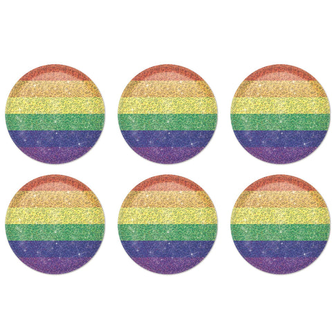 Beistle 6 Piece Prismatic LGBTQIA+ Pride Rainbow Pinback Buttons