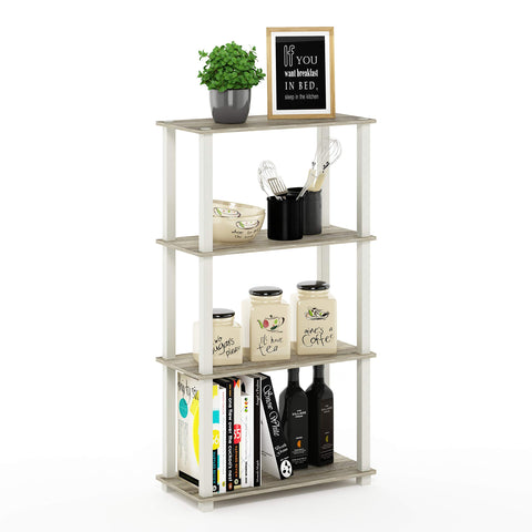 Furinno TURN-S-TUBE Storage Shelves, 4-Tier Book Shelf, Corner Shelf, Toolless Open Shelves, for Organization and Storage, Living Room, Garage, Home Office, Sonoma Oak