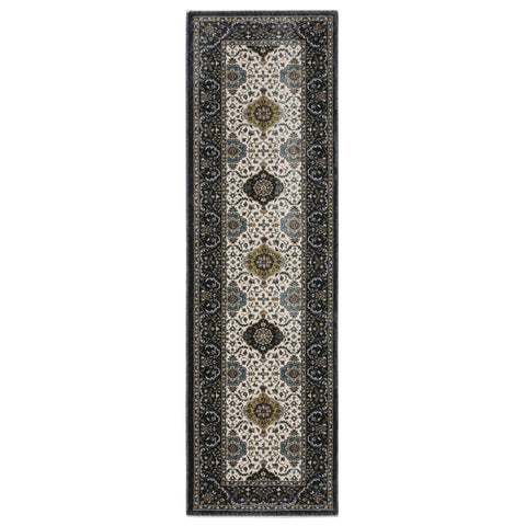 Oriental Weavers Vivian Area Rug - VI04D - 2'3" x 7'6" - in Ivory/Navy - Vintage Inspired, Stain Resistant, Family and Pet Friendly, Entryway, Hallway Runner Rug