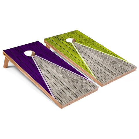 Skip's Garage Purple and Lime Pyramid All-Weather Cornhole Boards - PVC - Include CASE + Hole + Edge Lights