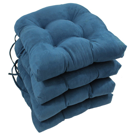 Blazing Needles Solid Microsuede U-Shaped Tufted Chair Cushions (Set of 4), 16", Indigo