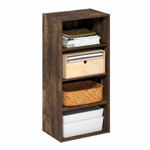 Furinno Basic Book Shelf, 4-Tier Bookcase with Open Shelf, Bookshelf, Cube Storage Organizer, 11 x 17 x 35, for Living Room, Bedroom, Home Office, Amber Pine